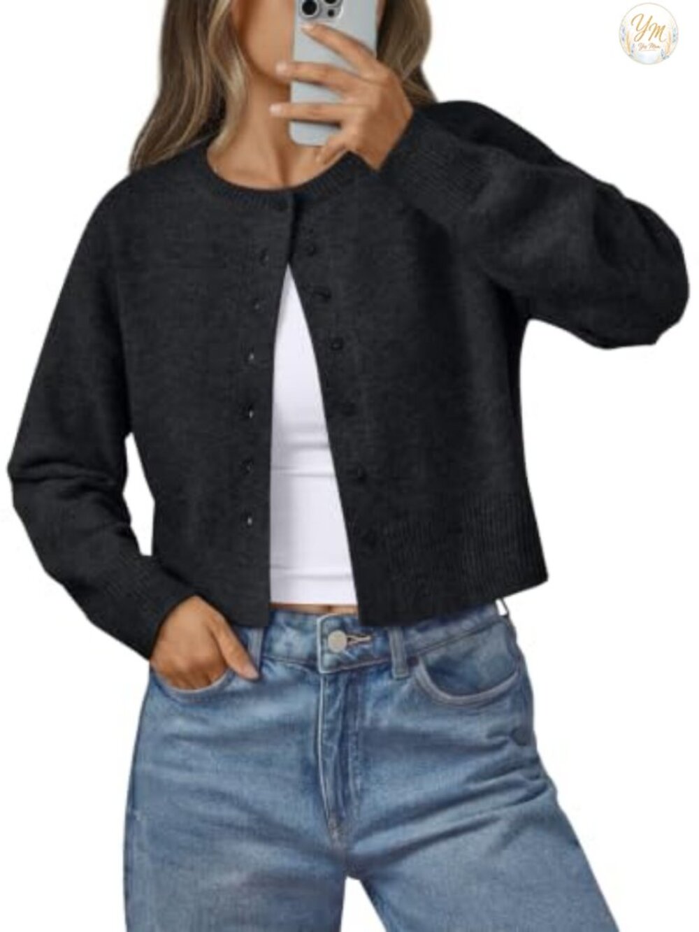 LILLUSORY Women's Lightweight Cropped Knit Cardigan Button-Front Sweater